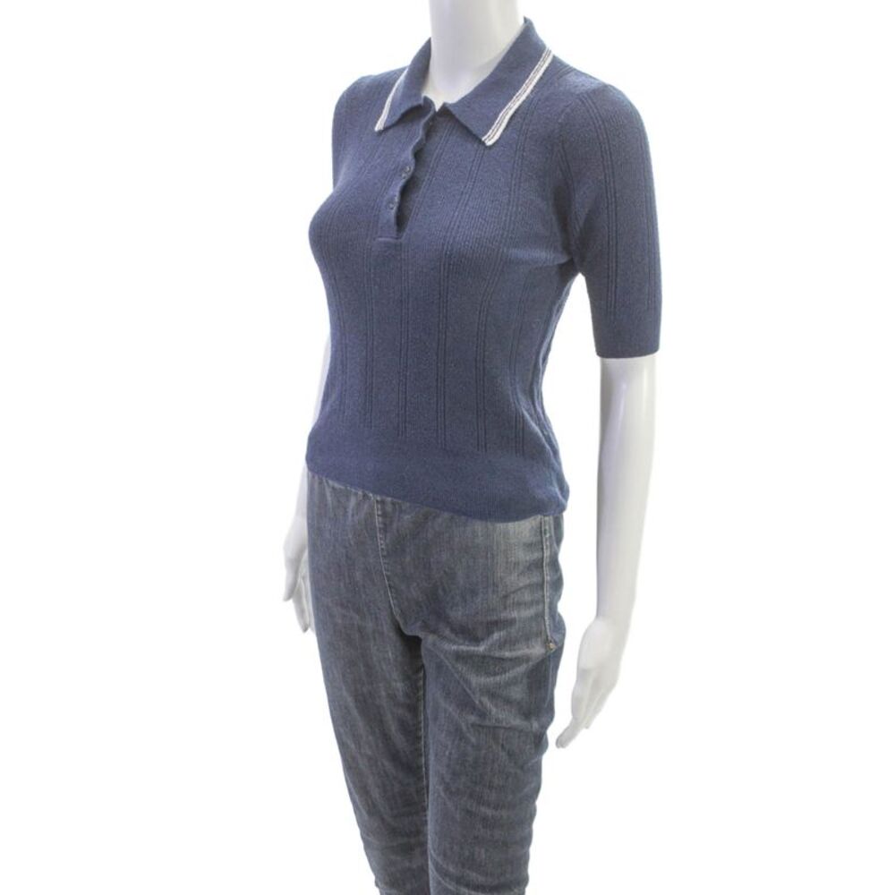 Nili Lotan Womens Blue Collared Button Polo Short Sleeve Cotton Basic Size XS - Picture 2 of 5